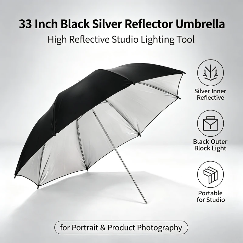 Photography Umbrella Lights - مظلة عاكسة سوداء متينة مقاس 33